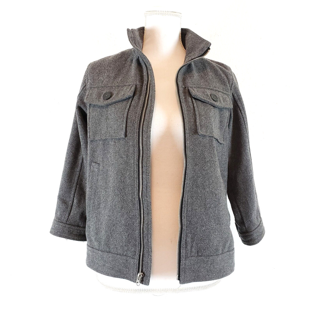OLD NAVY Women's SIZE M (8) Gray Wool Blend Moto Jacket Military 3/4 Sleeve